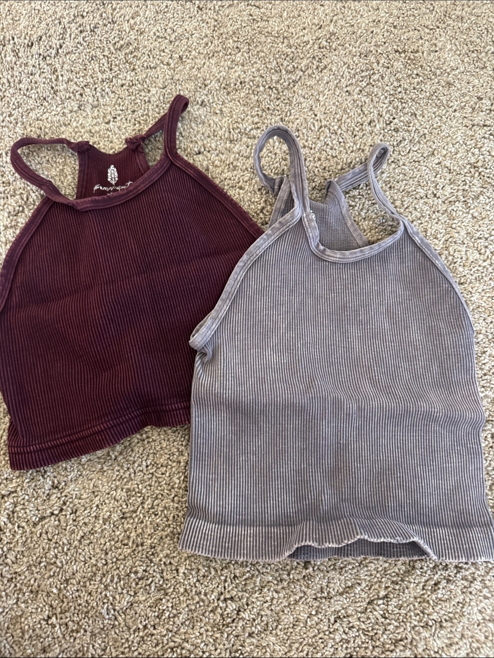 Free People Sports Bra/ Tops Ribbed Crop Tanks in Burgundy and Light Gray